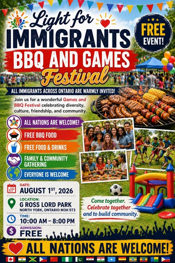 Light for Immigrants BBQ and Games Festival — free community event, all nations welcome